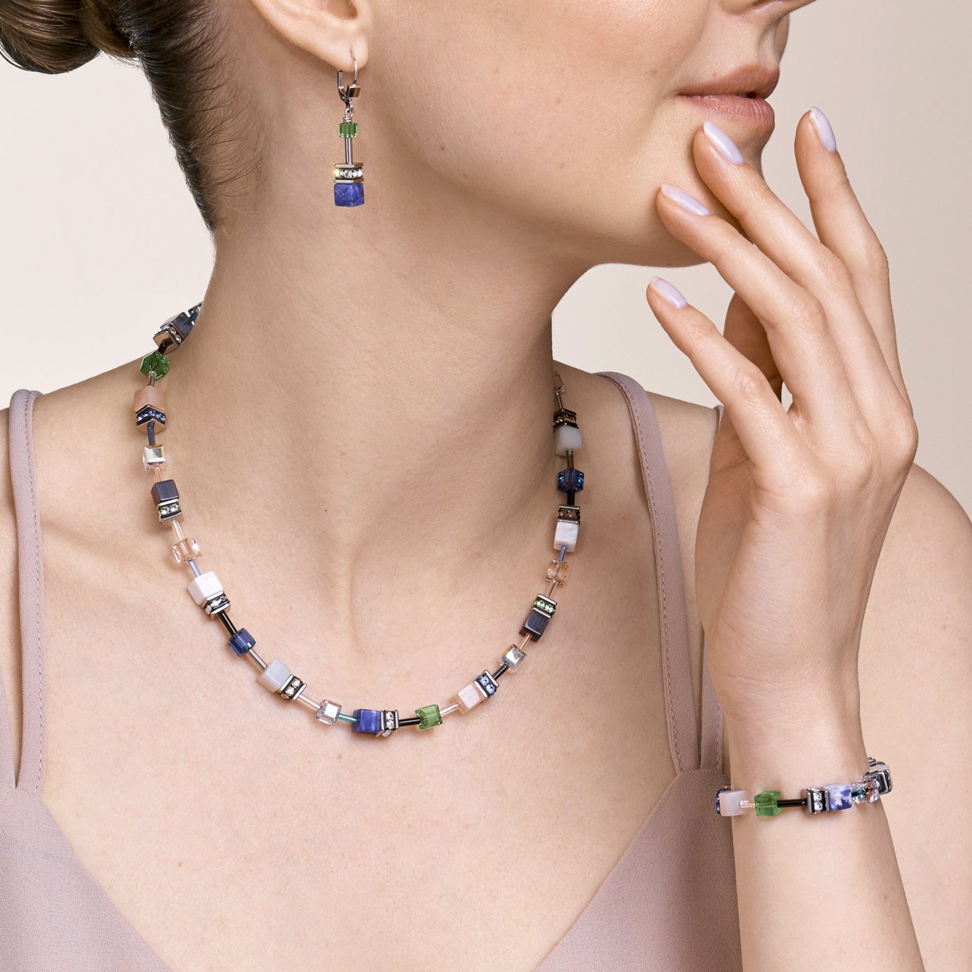 GeoCUBE Swarovski Crystals & Gemstones Blue-Green Necklace