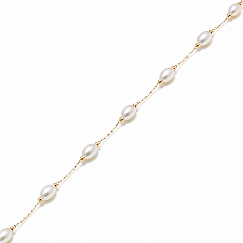9ct Yellow Gold Barrel Pearl Trace Chain Necklace