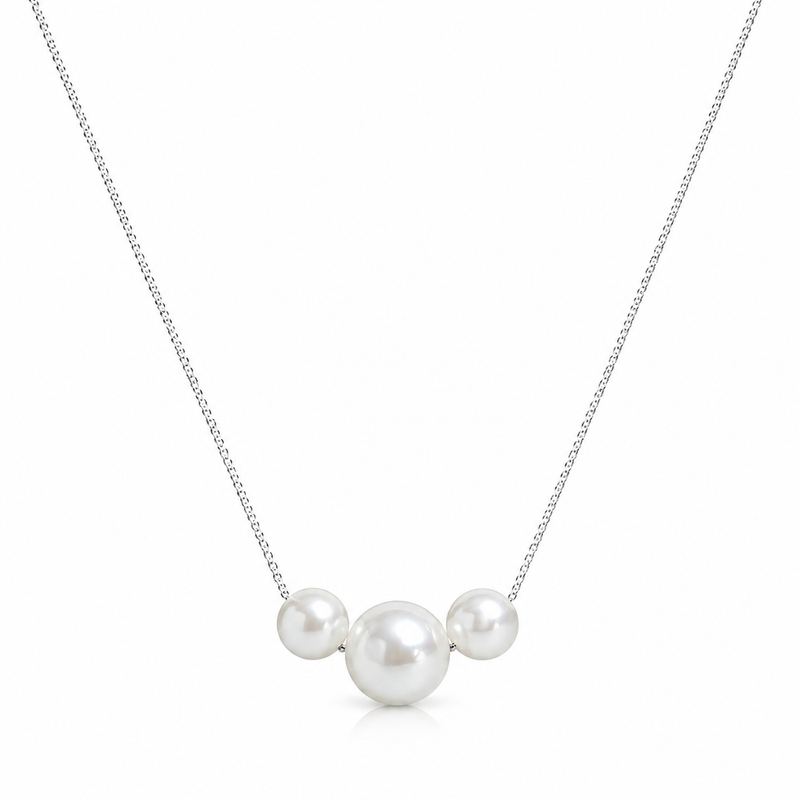 Sterling Silver Pearl Trio Sliding Necklace