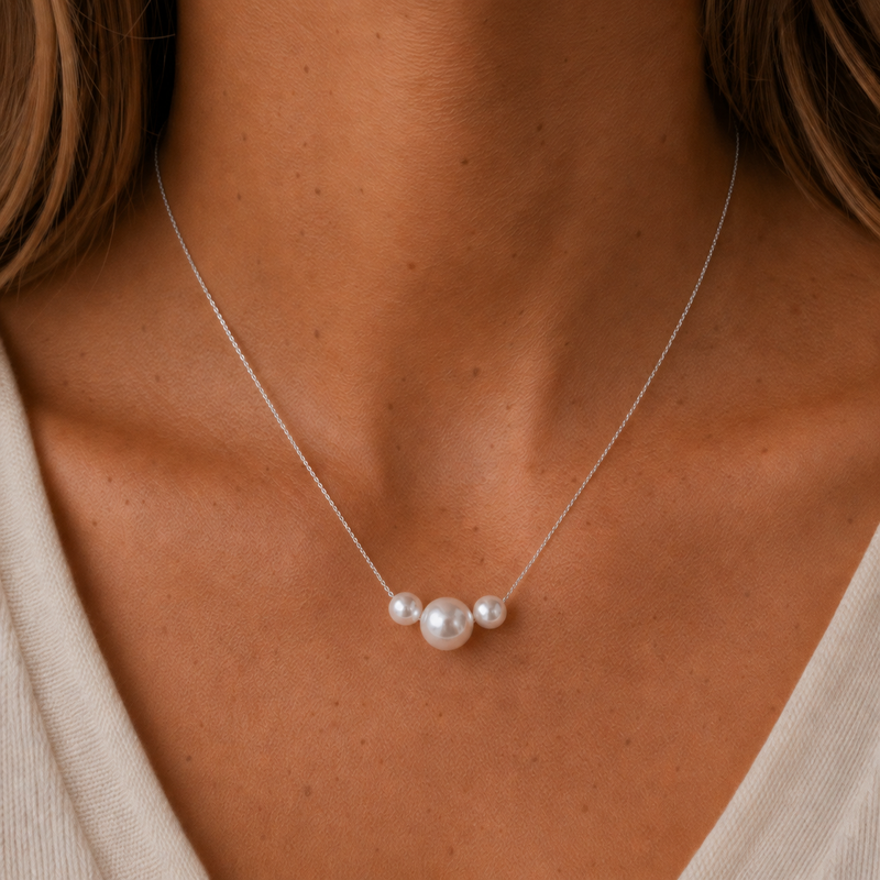 Sterling Silver Pearl Trio Sliding Necklace