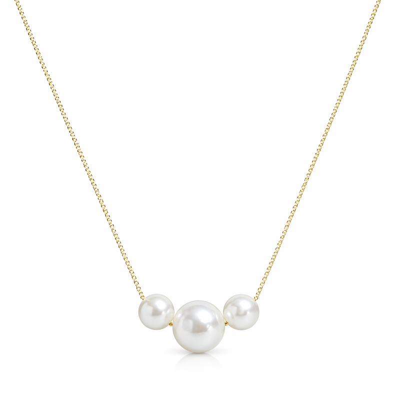9ct Yellow Gold Pearl Trio Sliding Necklace