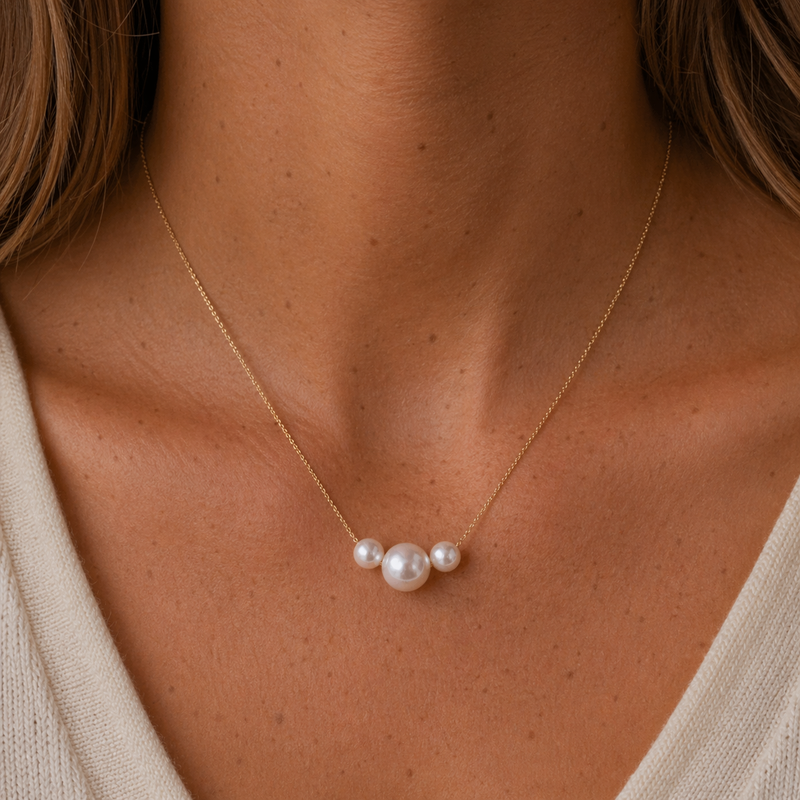 9ct Yellow Gold Pearl Trio Sliding Necklace