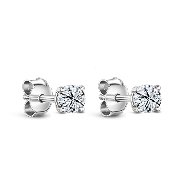 9ct White Gold Natural 0.20ct Diamond Four Claw Round Stud Earrings