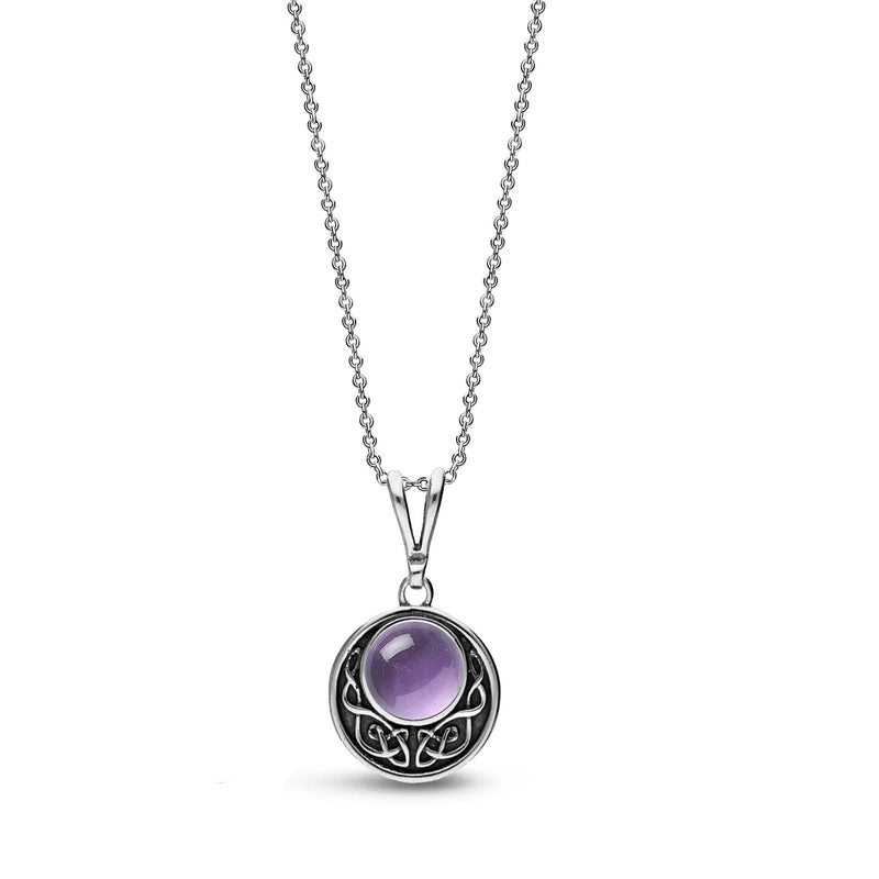 Sterling Silver Amethyst Oxidised Celtic Disc Pendant