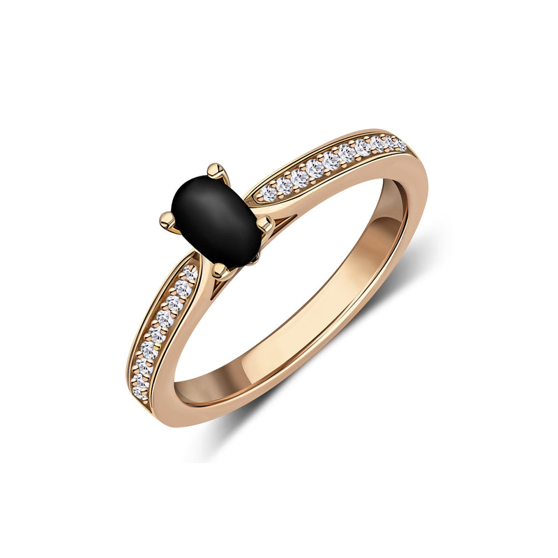 Whitby Jet & Diamond Oval Engagement Ring