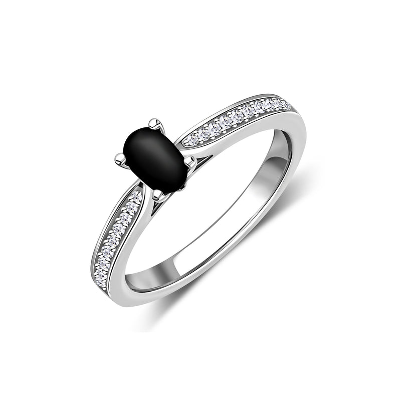 Whitby Jet & Diamond Oval Engagement Ring
