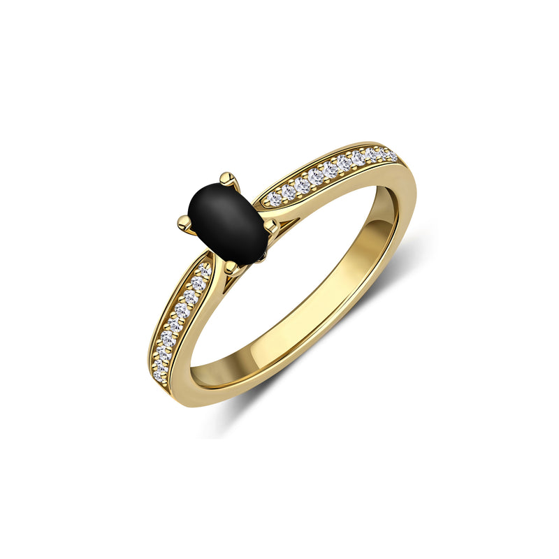 Whitby Jet & Diamond Oval Engagement Ring