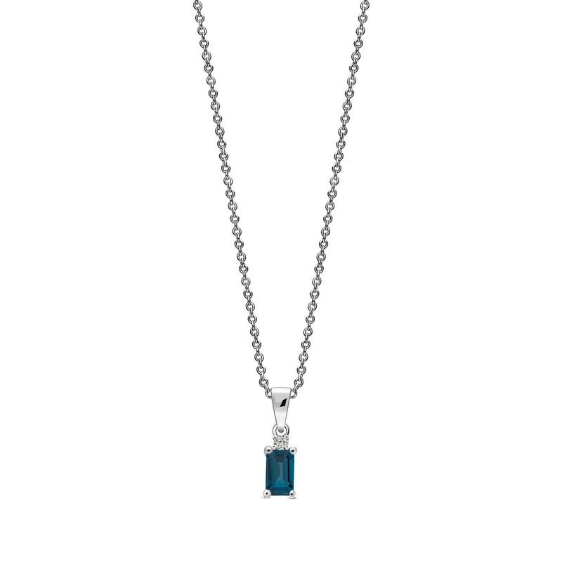 9ct White Gold London Blue Topaz & Diamond 4-Claw Pendant