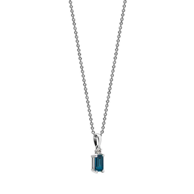 9ct White Gold London Blue Topaz & Diamond 4-Claw Pendant