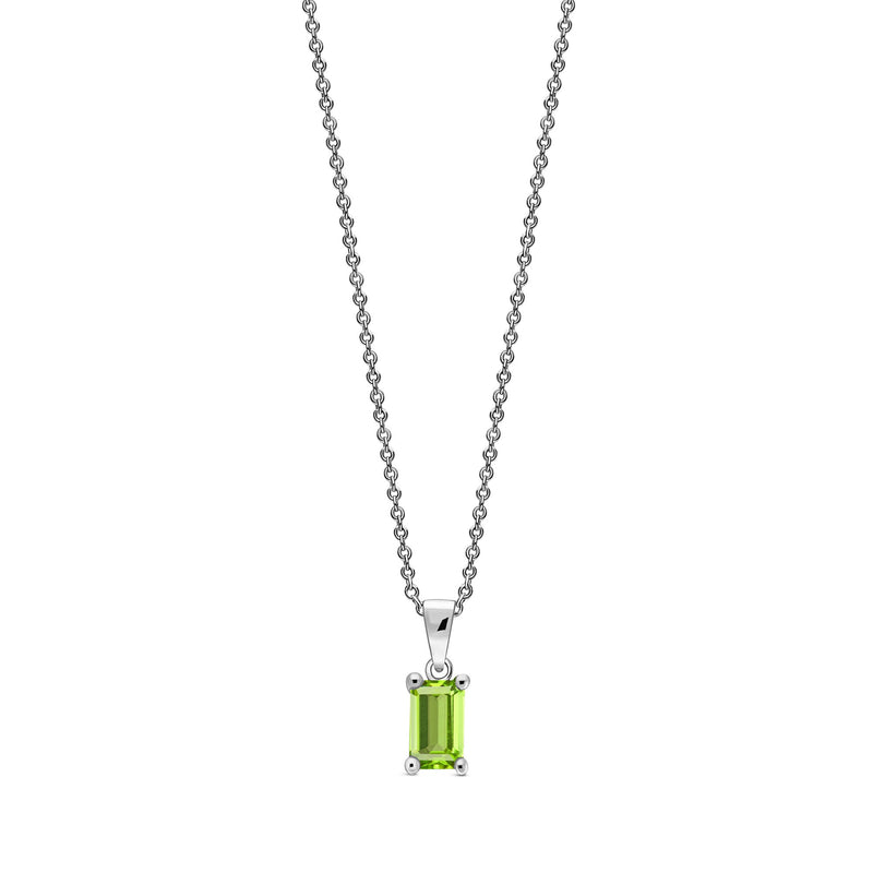 9ct White Gold Peridot 5x3mm Octangonal 4-Claw Pendant