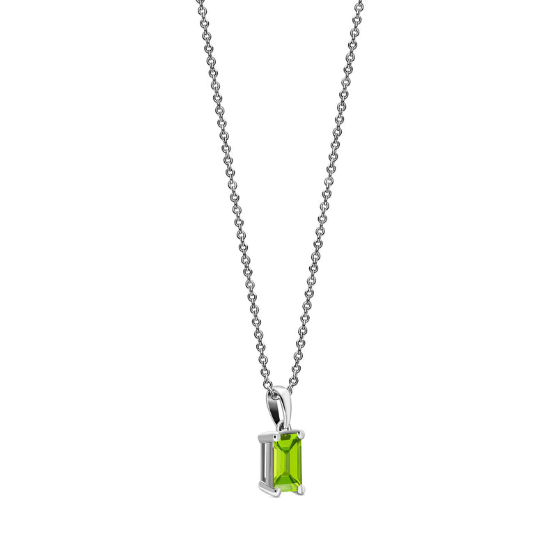 9ct White Gold Peridot 5x3mm Octangonal 4-Claw Pendant