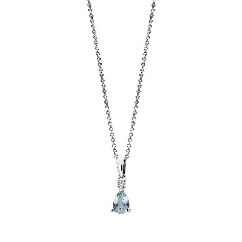 9ct Aquamarine & Diamond Pear Shape Pendant