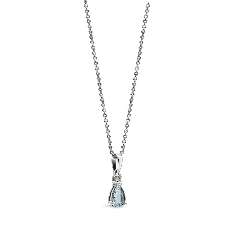 9ct Aquamarine & Diamond Pear Shape Pendant
