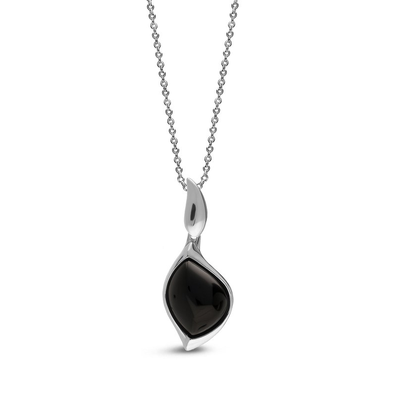 Sterling Silver Whitby Jet Abstract Marquise Pendant