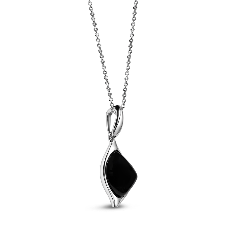 Sterling Silver Whitby Jet Abstract Marquise Pendant