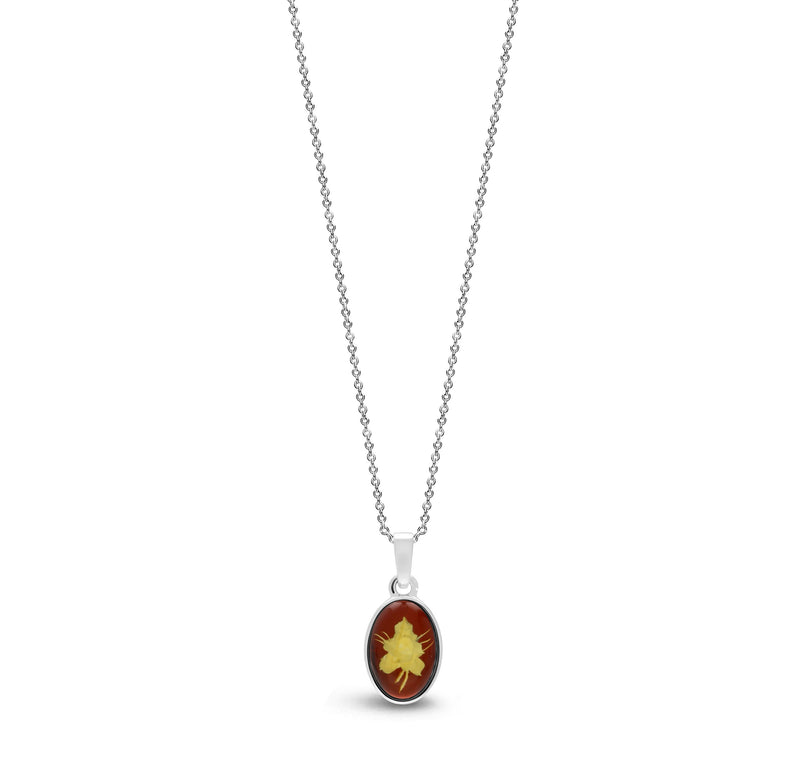 Sterling Silver Amber Oval Rose Cameo-Style Pendant