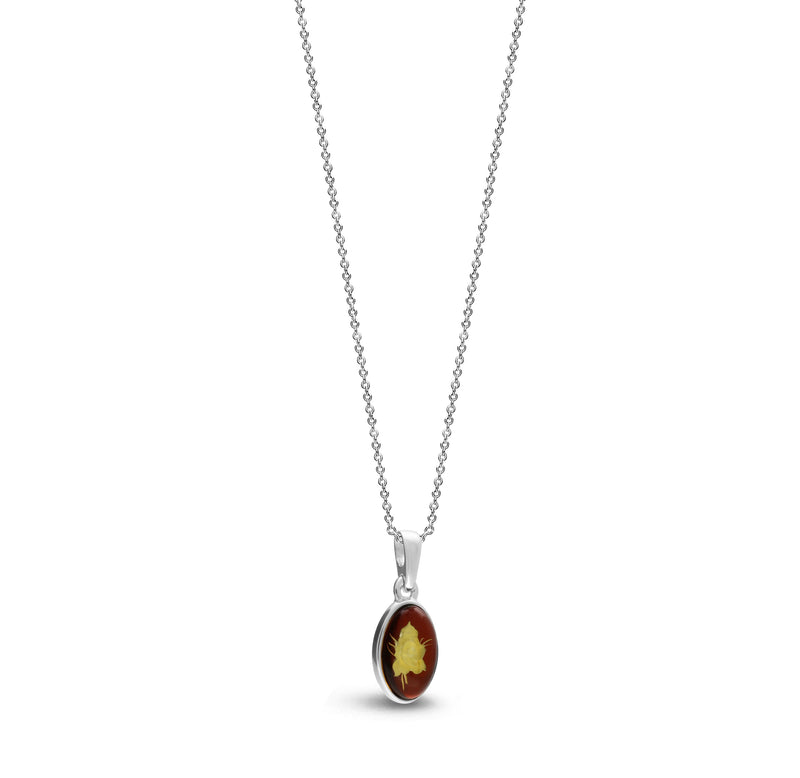 Sterling Silver Amber Oval Rose Cameo-Style Pendant
