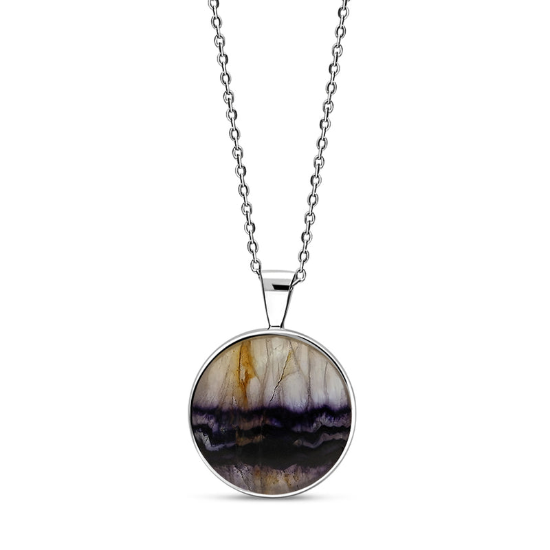 Sterling Silver Blue John Large Round Pendant