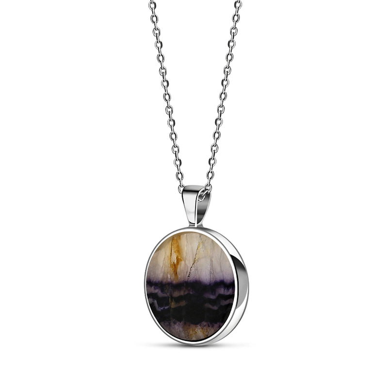 Sterling Silver Blue John Large Round Pendant