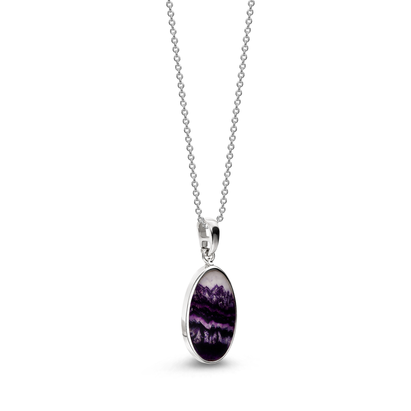 Sterling Silver Blue John Small Oval Pendant 14mm x 10mm