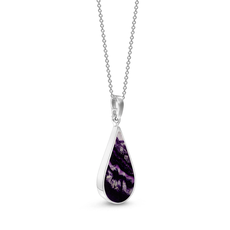 Sterling Silver Blue John Large Plain Teardrop Pendant
