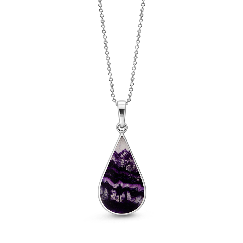 Sterling Silver Blue John Large Plain Teardrop Pendant