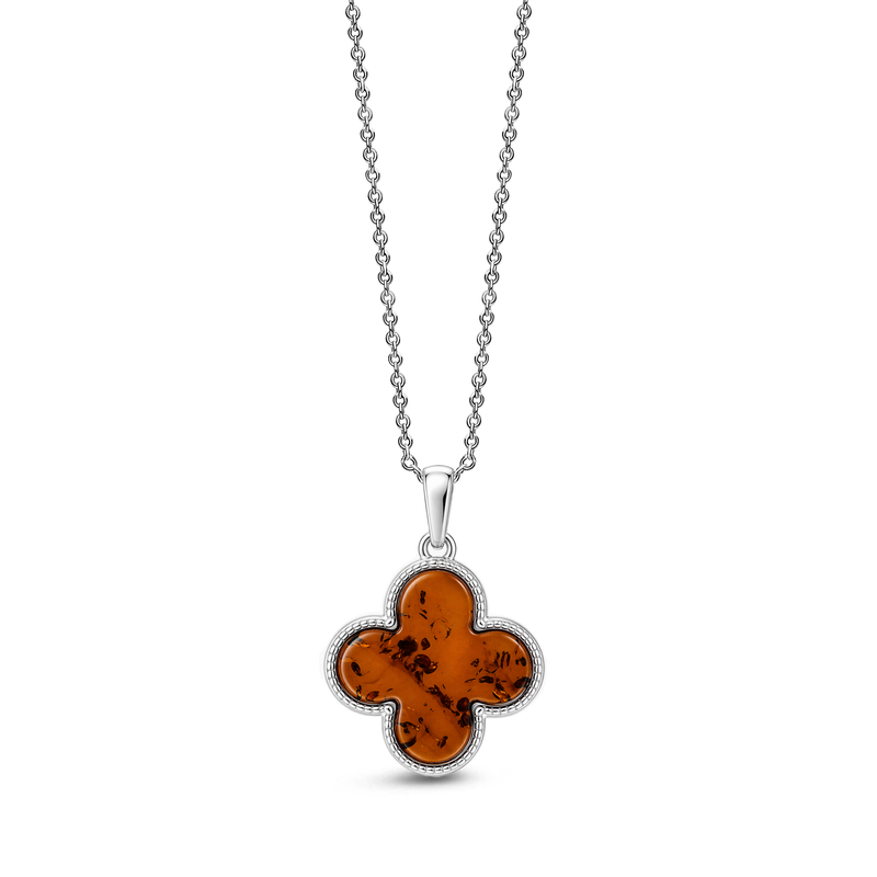 Sterling Silver Amber Beaded Edge Clover Pendant