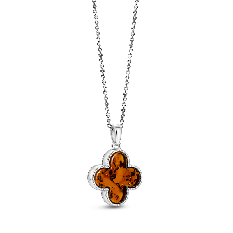 Sterling Silver Amber Beaded Edge Clover Pendant