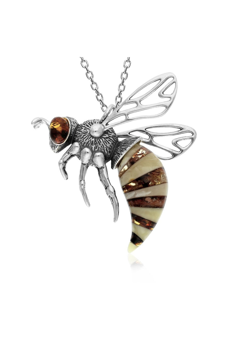 Sterling Silver Extra Large Amber Bee Pendant