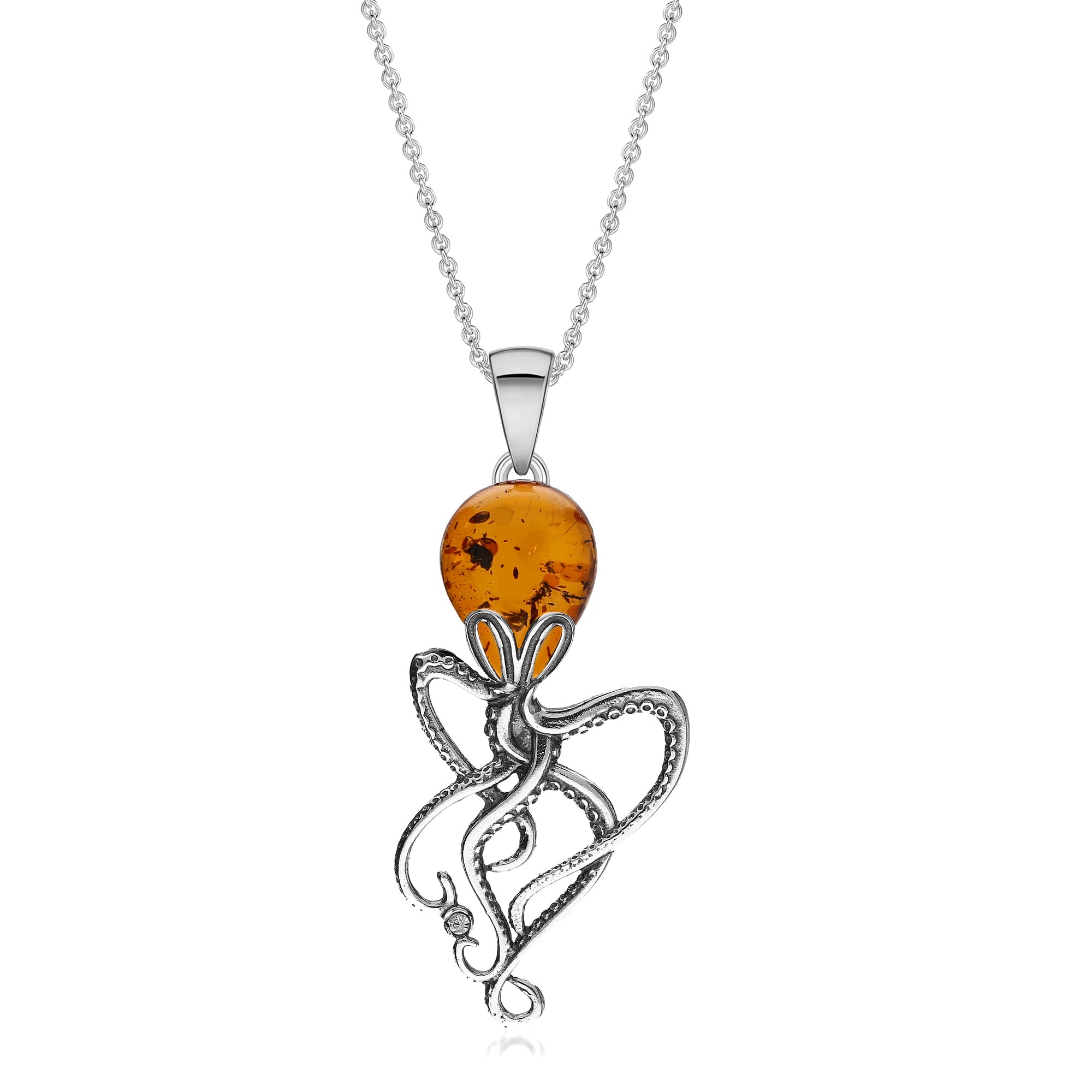 Sterling Silver Amber CZ Larger Octopus Pendant