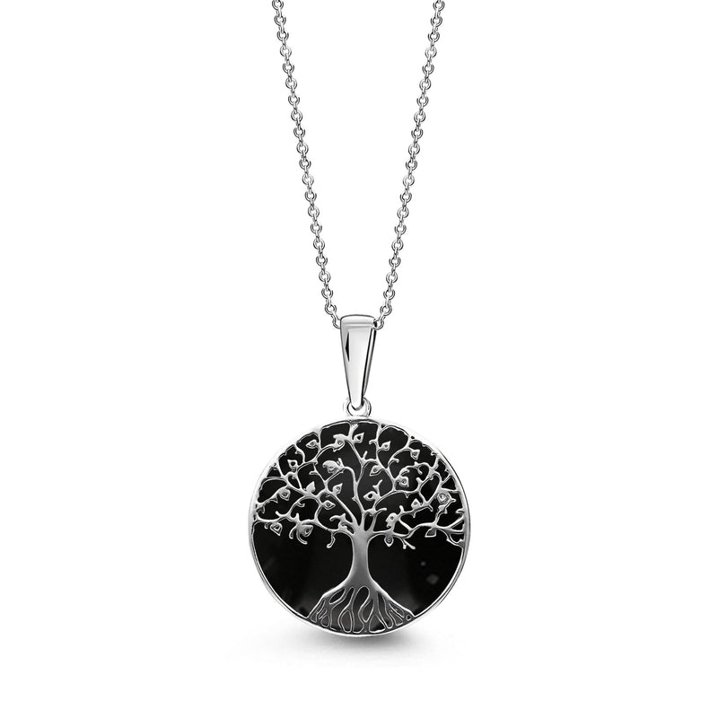 Sterling Silver Whitby Jet Medium Tree of Life Pendant