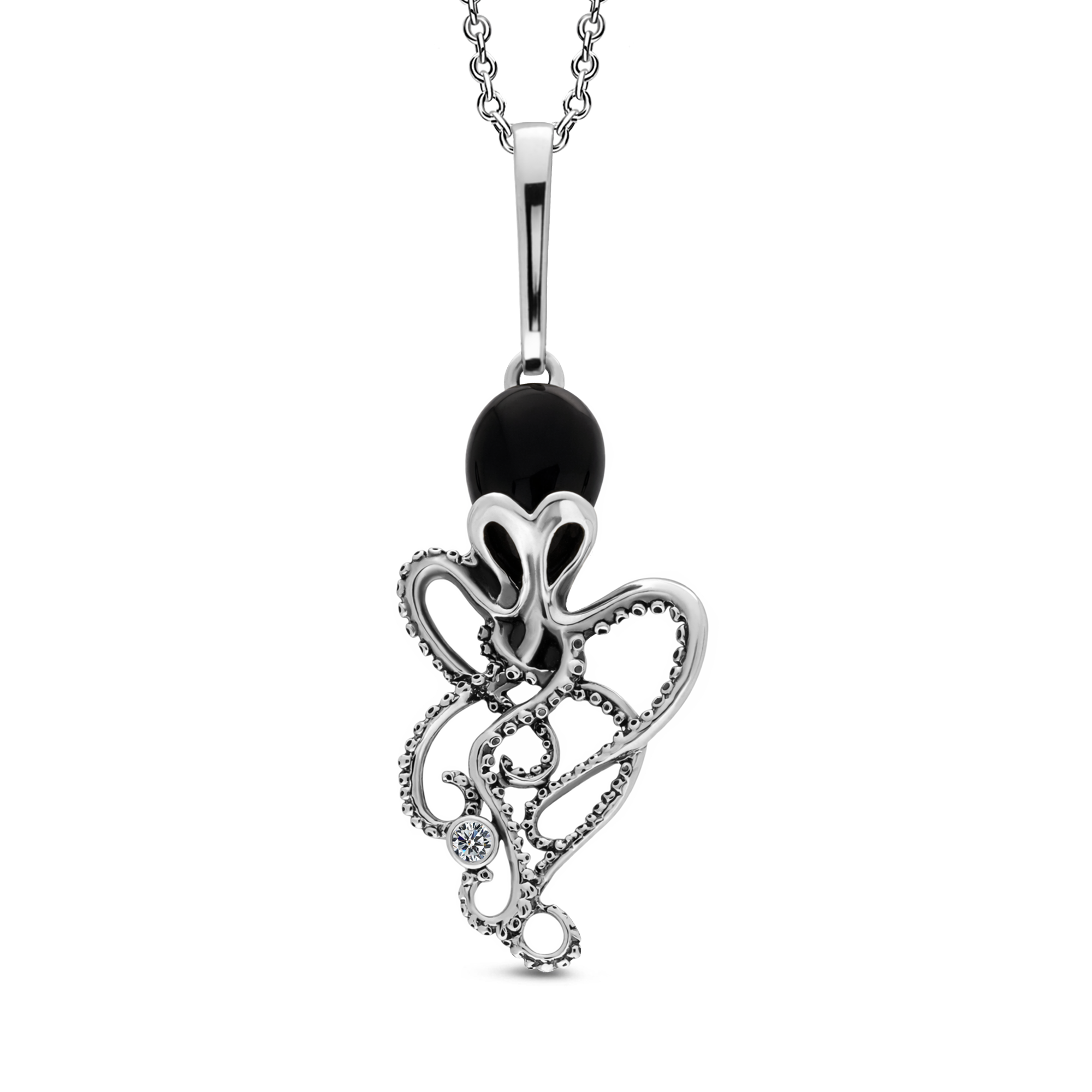 Sterling Silver Whitby Jet Octopus Pendant