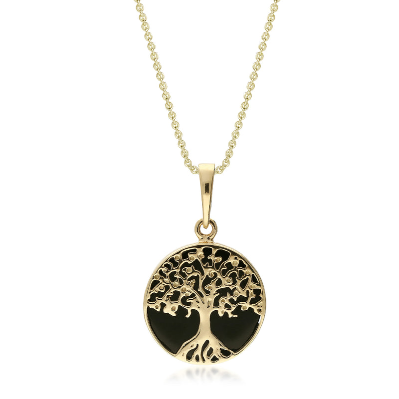 9ct Yellow Gold Whitby Jet Small Tree Of Life Pendant