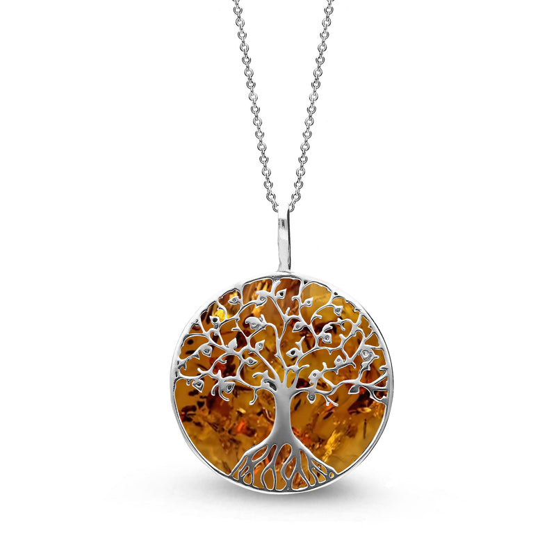 Sterling Silver Amber Large Tree of Life Pendant