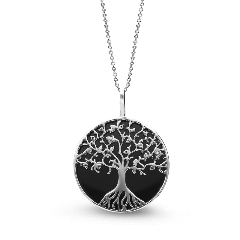 Sterling Silver Whitby Jet Large Tree Of Life Pendant
