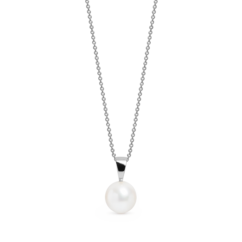 9ct White Gold Pearl Round Pendant 8-8.5mm