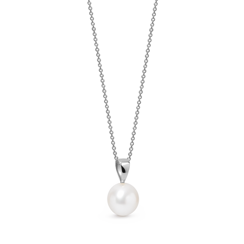 9ct White Gold Pearl Round Pendant 8-8.5mm