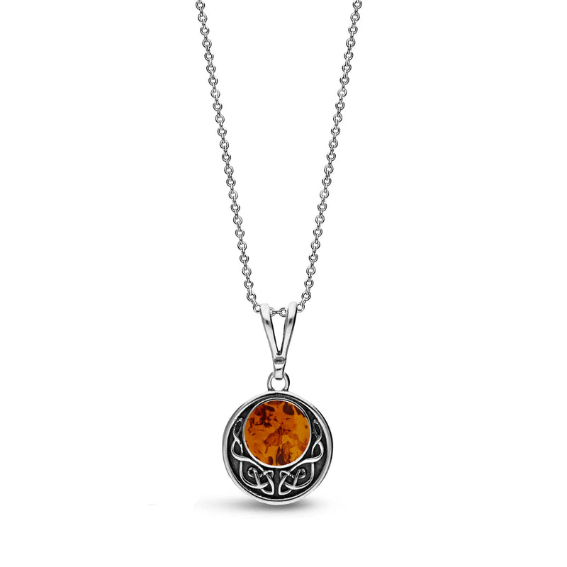Sterling Silver Amber Oxidised Celtic Disc Pendant