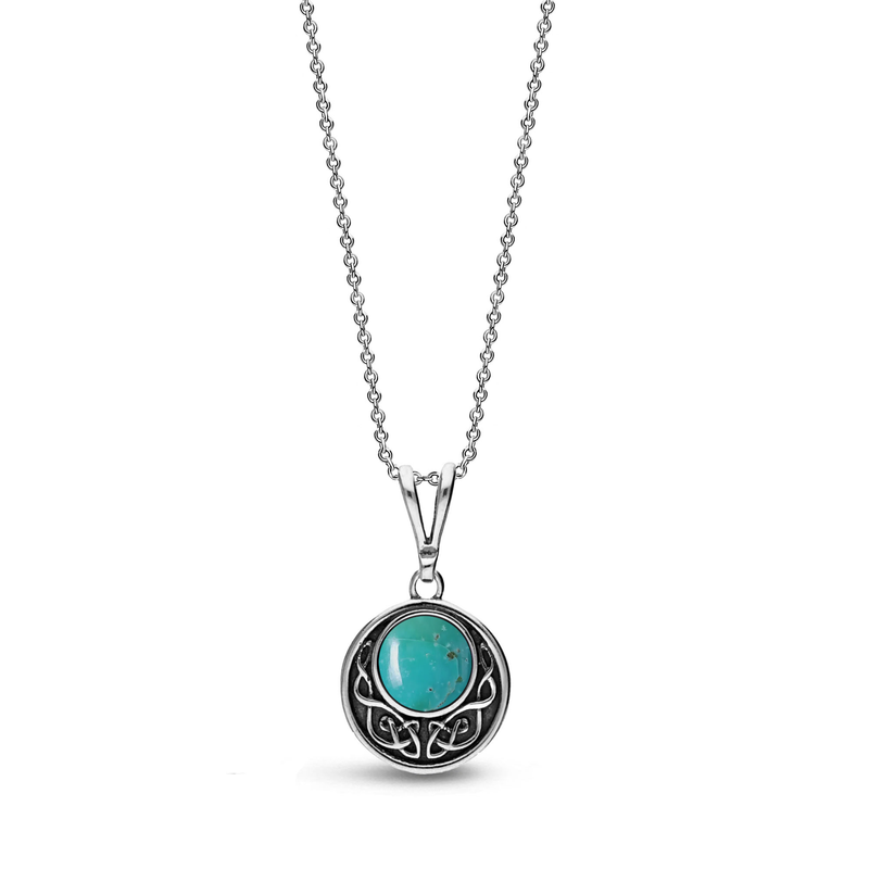 Sterling Silver Turquoise Oxidised Celtic Disc Pendant
