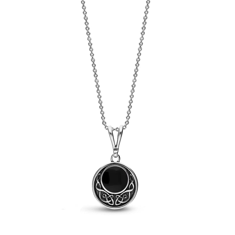 Sterling Silver Whitby Jet Celtic Disc Pendant