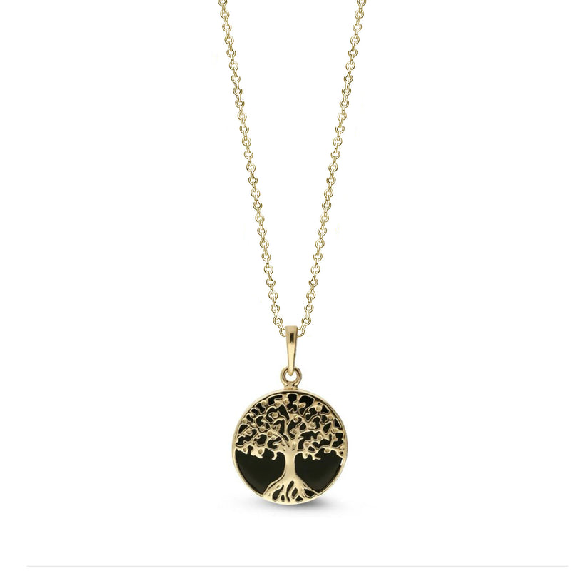 9ct Yellow Gold Whitby Jet X Small Tree of Life Pendant