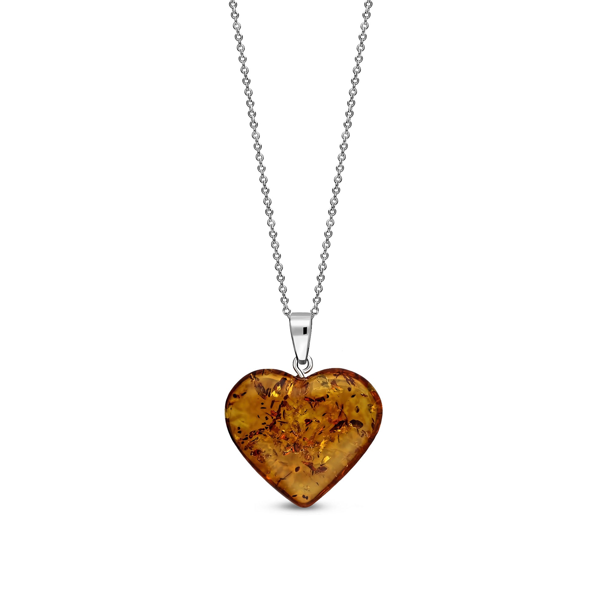 Sterling Silver Amber Large Free From Heart Pendant