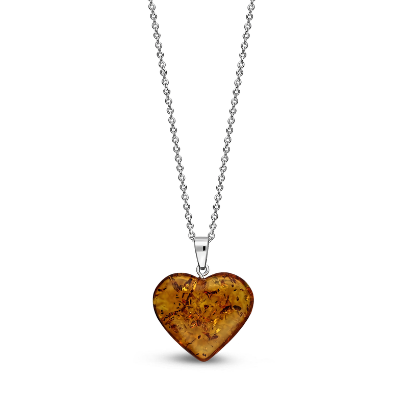 Sterling Silver Amber Large Free From Heart Pendant