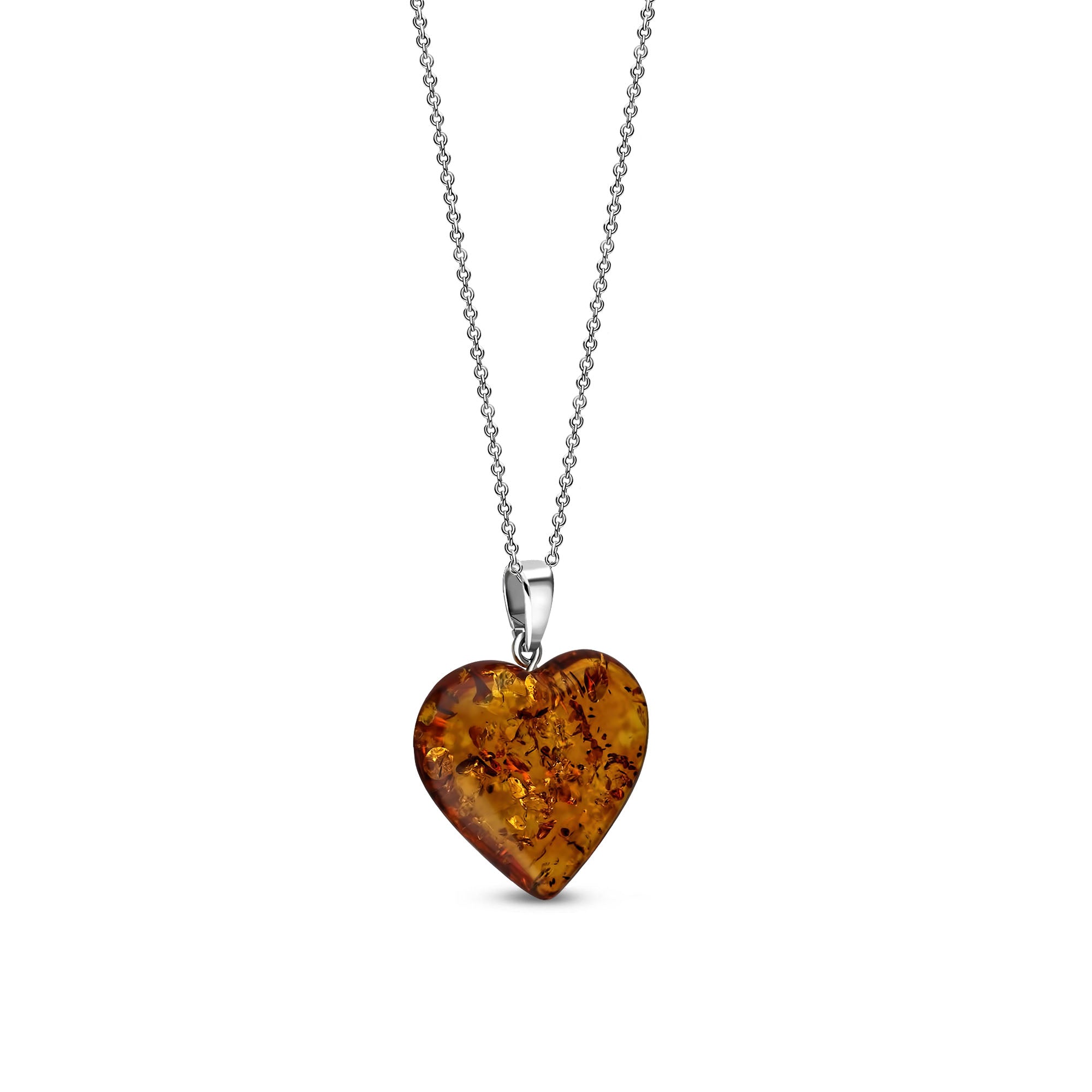 Sterling Silver Amber Large Free From Heart Pendant