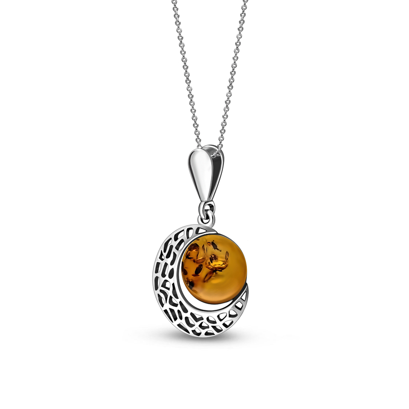 Sterling Silver Amber Moon Pendant