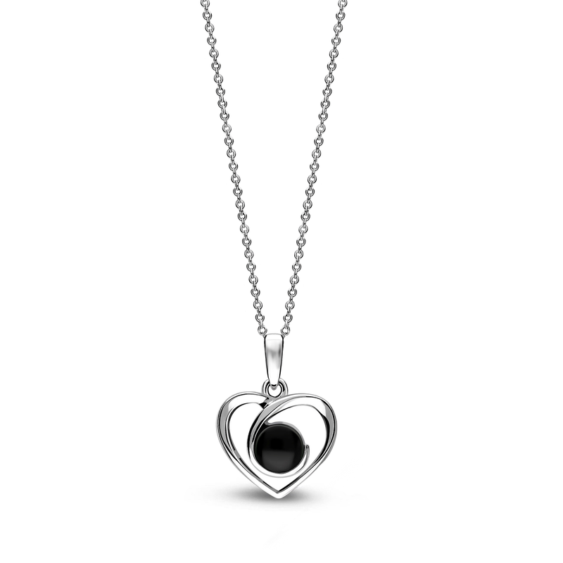 Sterling Silver Whitby Jet Elegant Heart Pendant