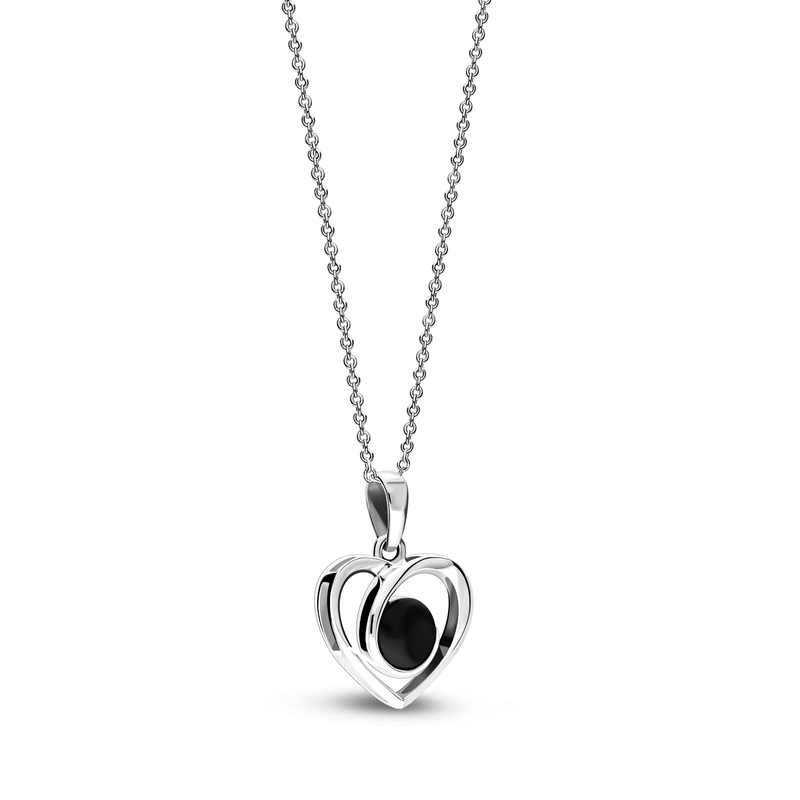 Sterling Silver Whitby Jet Elegant Heart Pendant