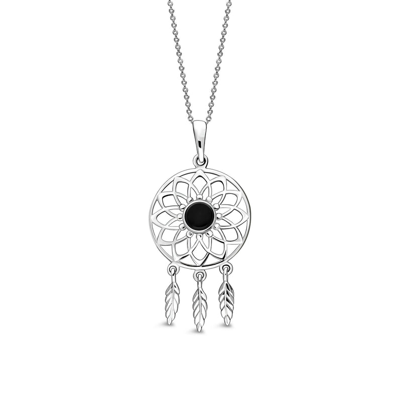 Sterling Silver Whitby Jet Large Dreamcatcher Pendant