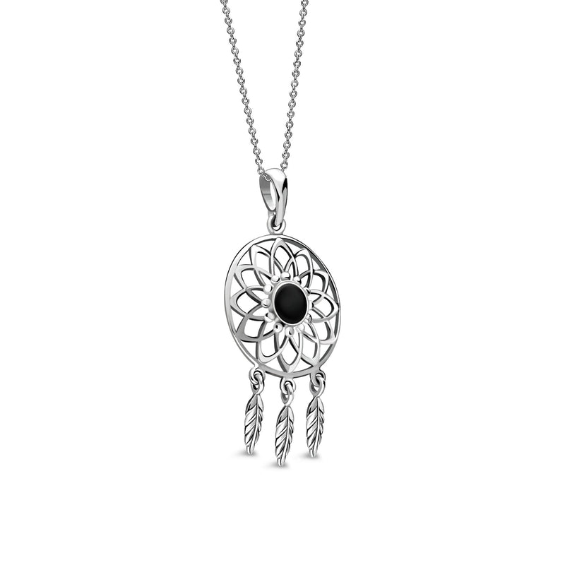 Sterling Silver Whitby Jet Large Dreamcatcher Pendant