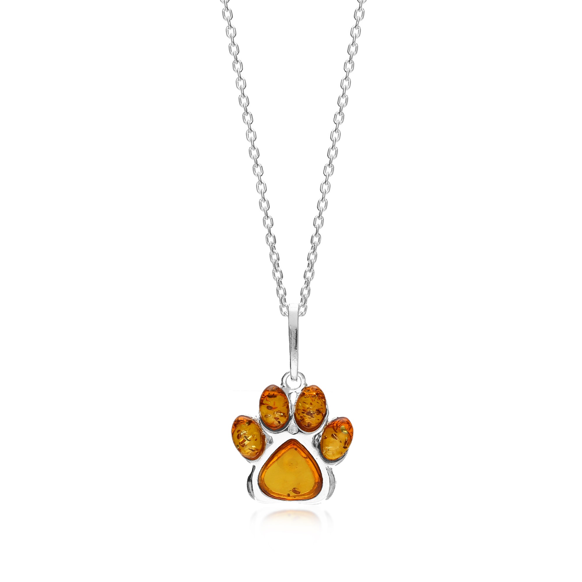 Sterling Silver Amber Paw Print Pendant